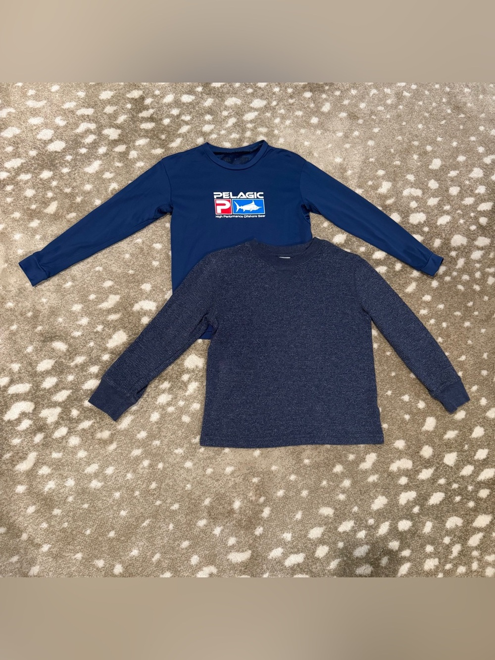 Pelagic Fishing/wonder nation Navy Blue Long-Sleeve Tees. Size XS 4/5